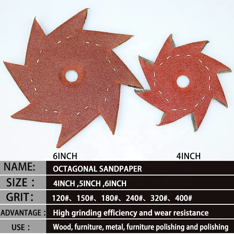5Inch 125mm Octagonal Abrasive Sandpaper Sanding Disc sand disc for wood deburring or polishing