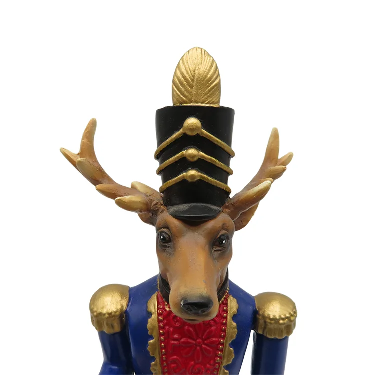Redeco Customize Design Wholesale Figurine Deer Dog Nutcracker Soldier Resin Nutcracker Statue For Christmas Decoration