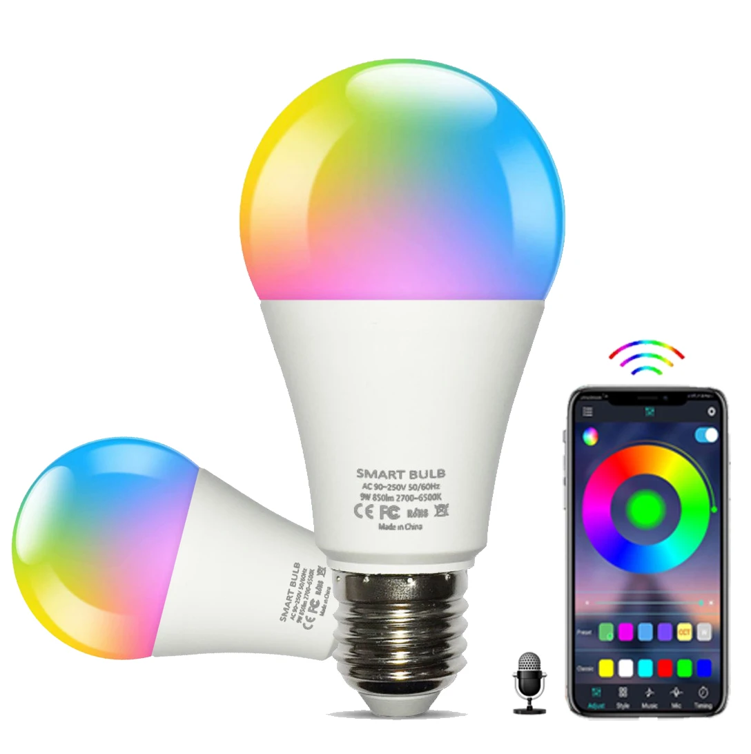 
Support Alexa/Google Home voice control 9W10W E27/E26/B22 RGBW Dimmable Timer Function LED Magic Light Bulb Wifi Smart Bulb 