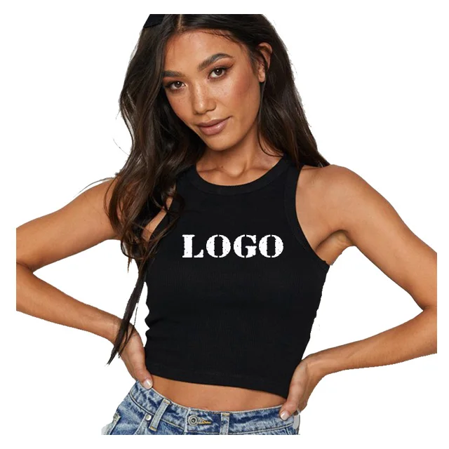 crop top women t-shirt 2024 Hot Custom Logo Summer Lady White Black Ribbed Crop Tank Top Women