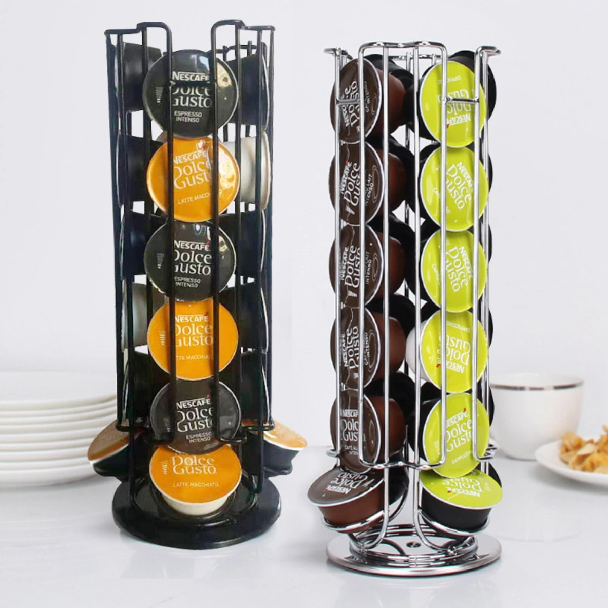 Kitchen Rotatable 24Cups Nescafe Dolce Capsule Holder Metal Dolce Gusto Pods Holder Coffee Capsule Stand Storage Shelves Rack