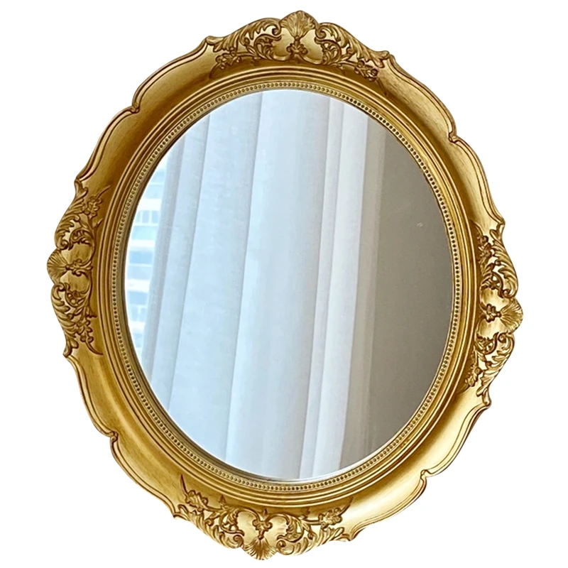 French retro makeup mirror court style embossed-gold mirror ins style desktop vanity mirror