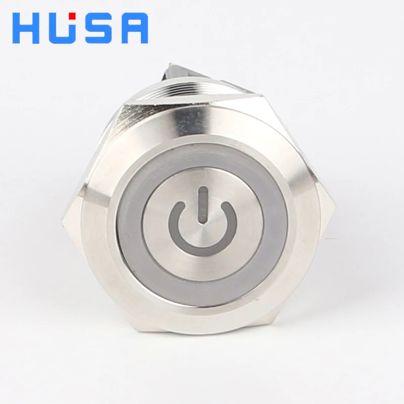 HUSA Factory Supply 24 Volt Push Buttons 25mm Momentary Stainless Steel led indicator lighted Metal Push Button Switch