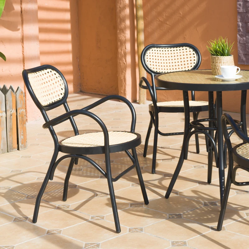 O-003 4 сиденья черного алюминиевого ротанга стекло круглым открытый ресторан кафе мебели бистро набор из стола и стульев