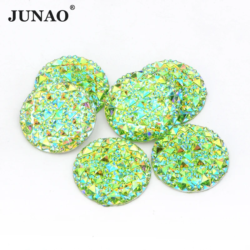 JUNAO Wholesale 8 10 12 14 16 18 20 30mm Non Hotfix Flatback Strass Big Round Crystal AB Resin Rhinestone for Crafts