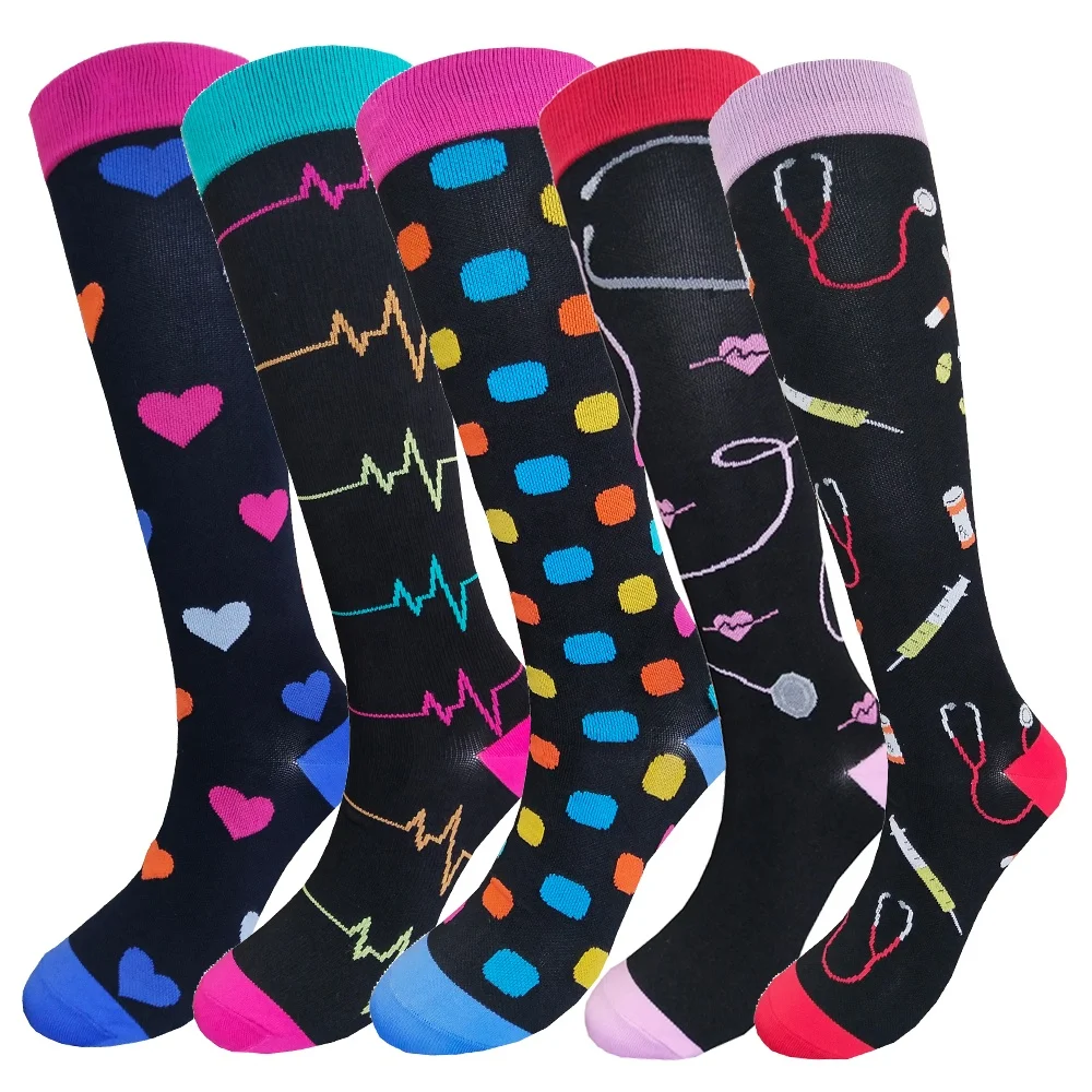 Custom 15-20mmhg casual nylon elastic knee high sports spandex women compression socks for nurses