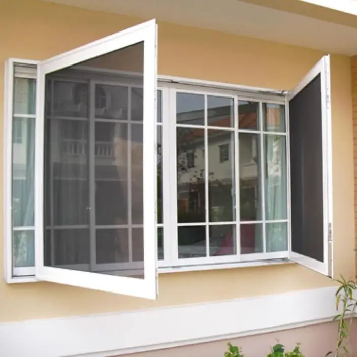 Double Glazed Aluminum Casement windows with drawing Casement Window with Grill Design and Mosquito Net