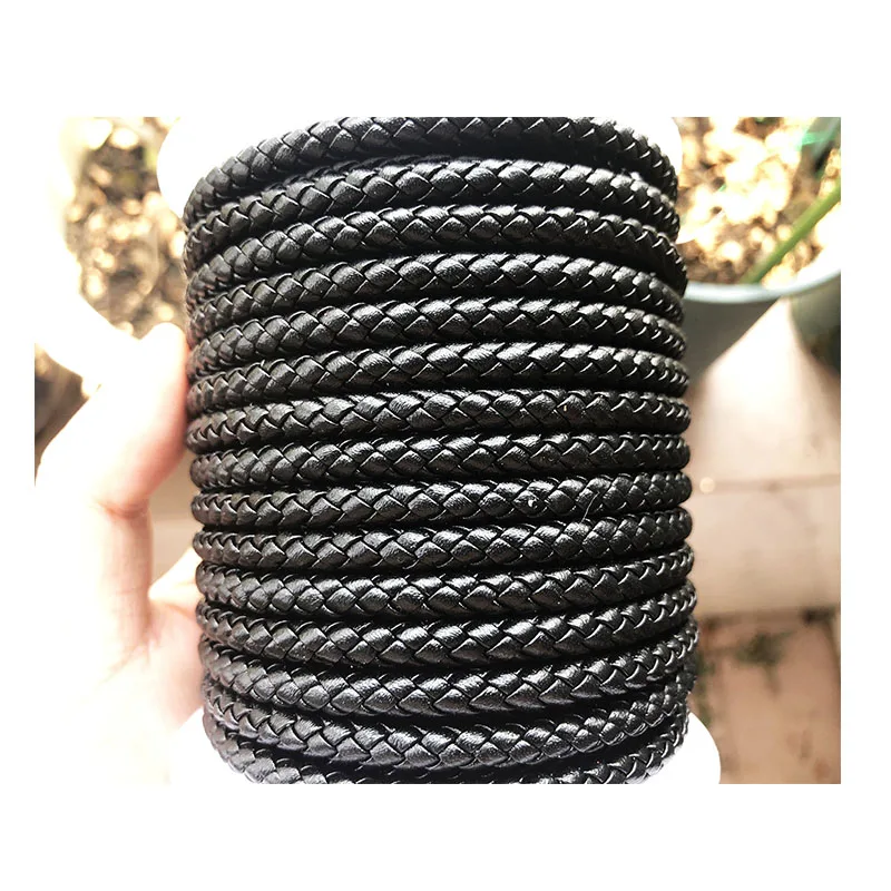 BMZ 100% Recycled good hand feeling 5mm 6strands genuine lamb black braided leather cord for jewelry