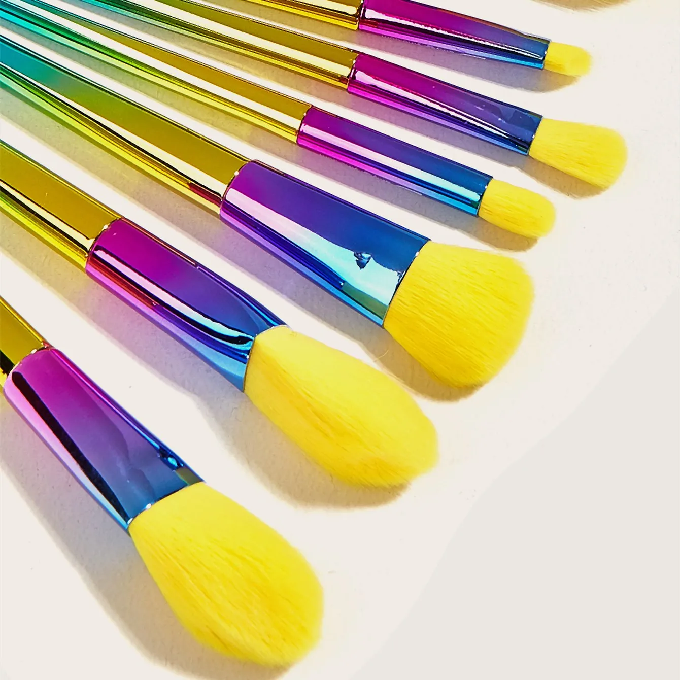 7pcs private label yellow makeup brushes colorful nylon hair high quality makeup tools for women beauty