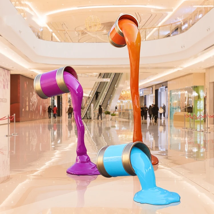 Resin fiberglass Sculpture paint bucket statues for mall plaza