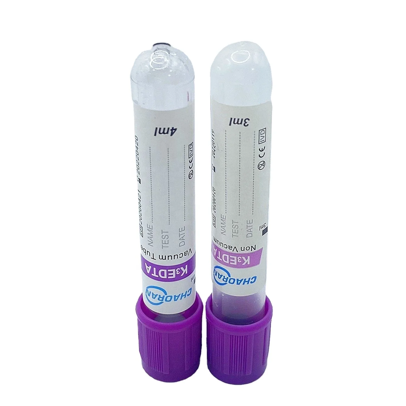 Clinical examination medical purple 2ml 3ml 4ml    EDTA K2 K3  vacuum blood collection tube