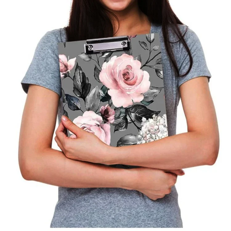 Custom foldable hardcover paperboard flip clipfolio with refillable printed notepad & storage  pocket & pen holder loop