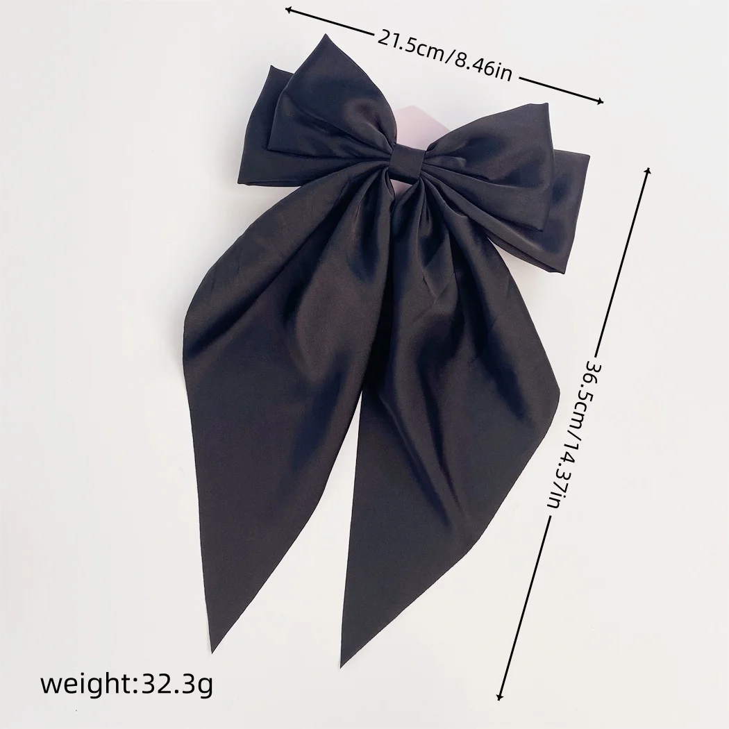 New Design Silky Satin Bow Hair Clips Long Tail Bows Clip for Girls Women Large Solid Hair Bows Hairpin
