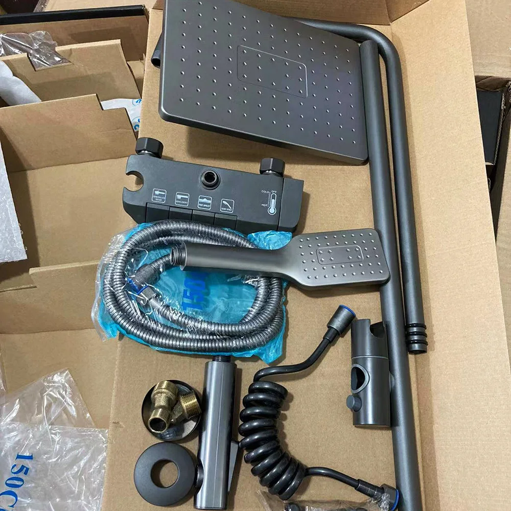 Gun grey design wall-mounted bathroom shower faucet main body all-copper adjustable piano button pressurized bathroom shower