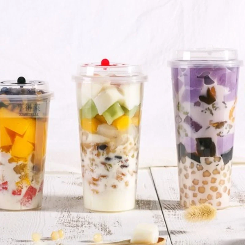 Frosted custom Disposable Smoothie PP Hard Plastic drink Bubble Milk Tea Cup
