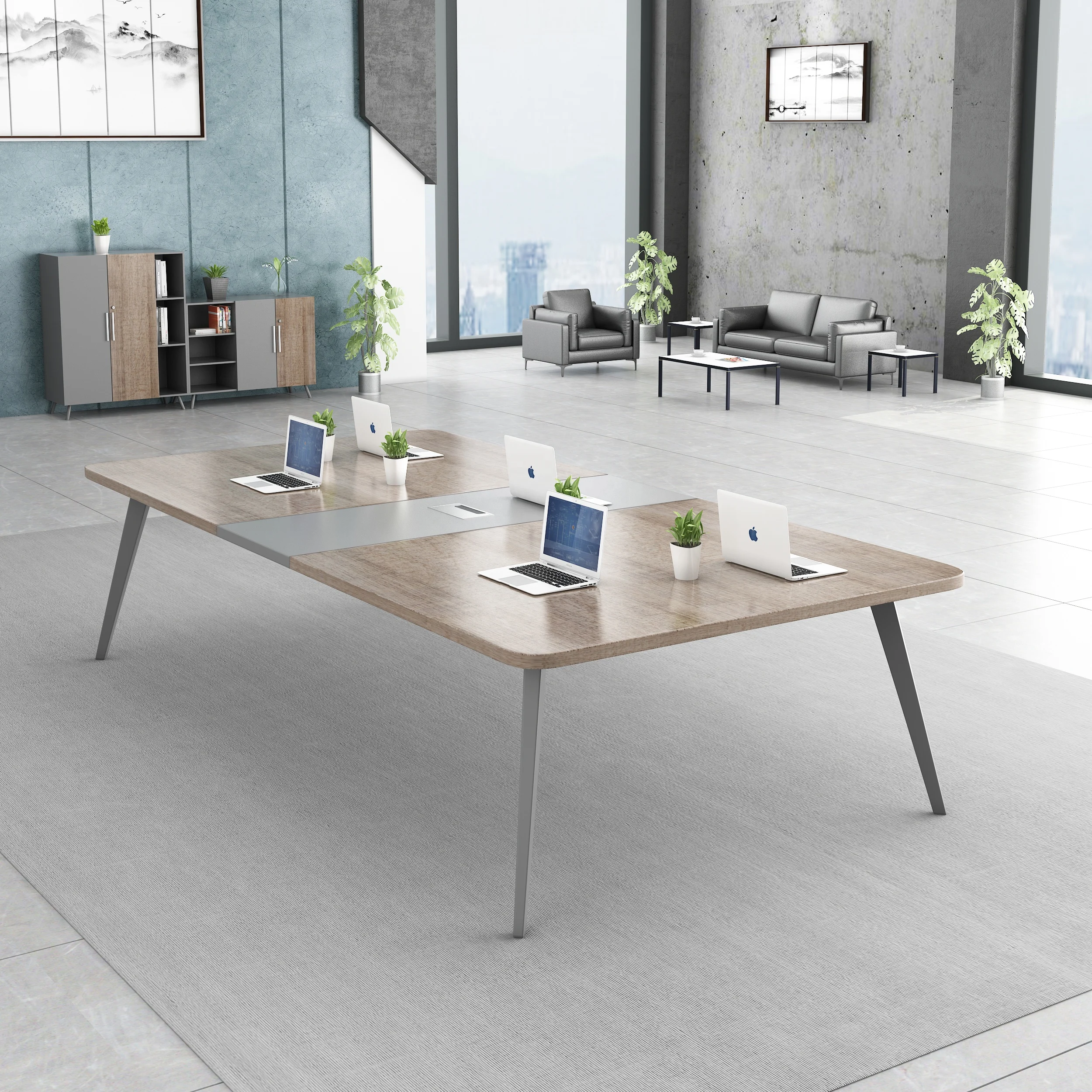 modern minimalist cheap Office Furniture conference table standing desk table durable Metal legs small Meeting Room Wooden Table