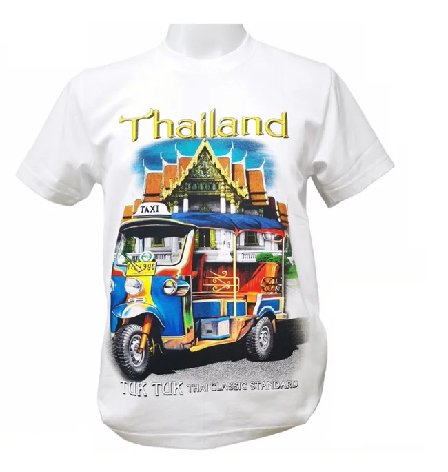 Thai Tuk Tuk at Wat Ben M Size OEM Custom T-Shirt 100% Cotton Premium Quality Casual Style Original Graphic Design Screen Prints