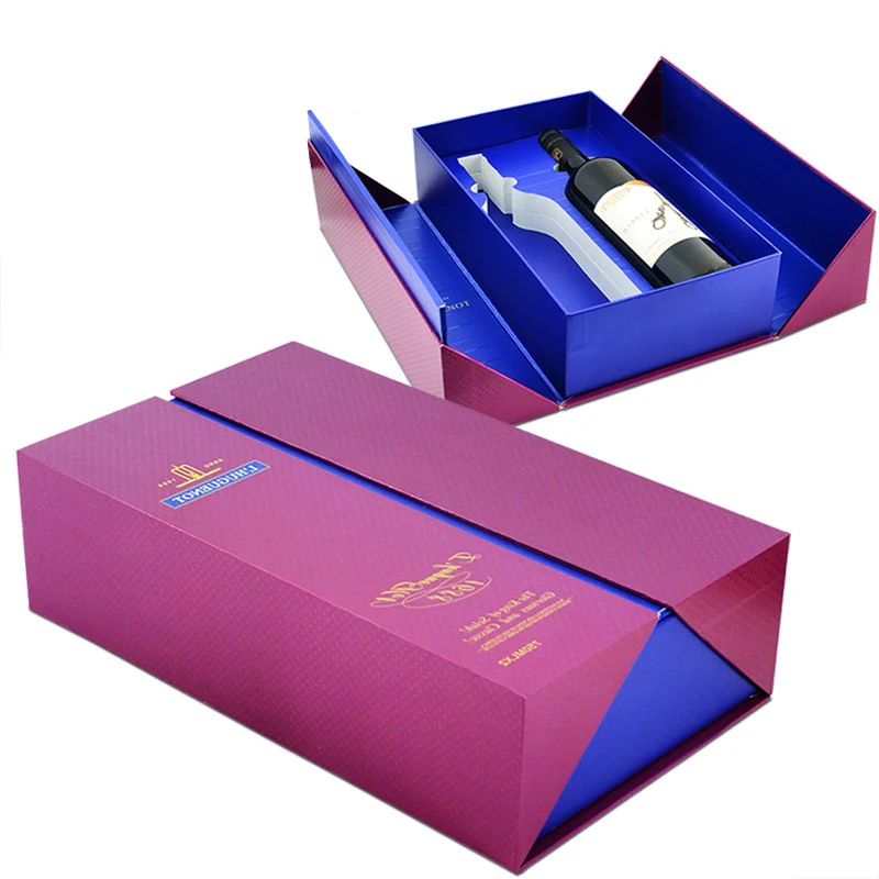Reusable Flat Delivery Custom Collapsible Gift Box For Gin Drink And Wine Glass Boxes Foldable Magnetic Wine Gift Box