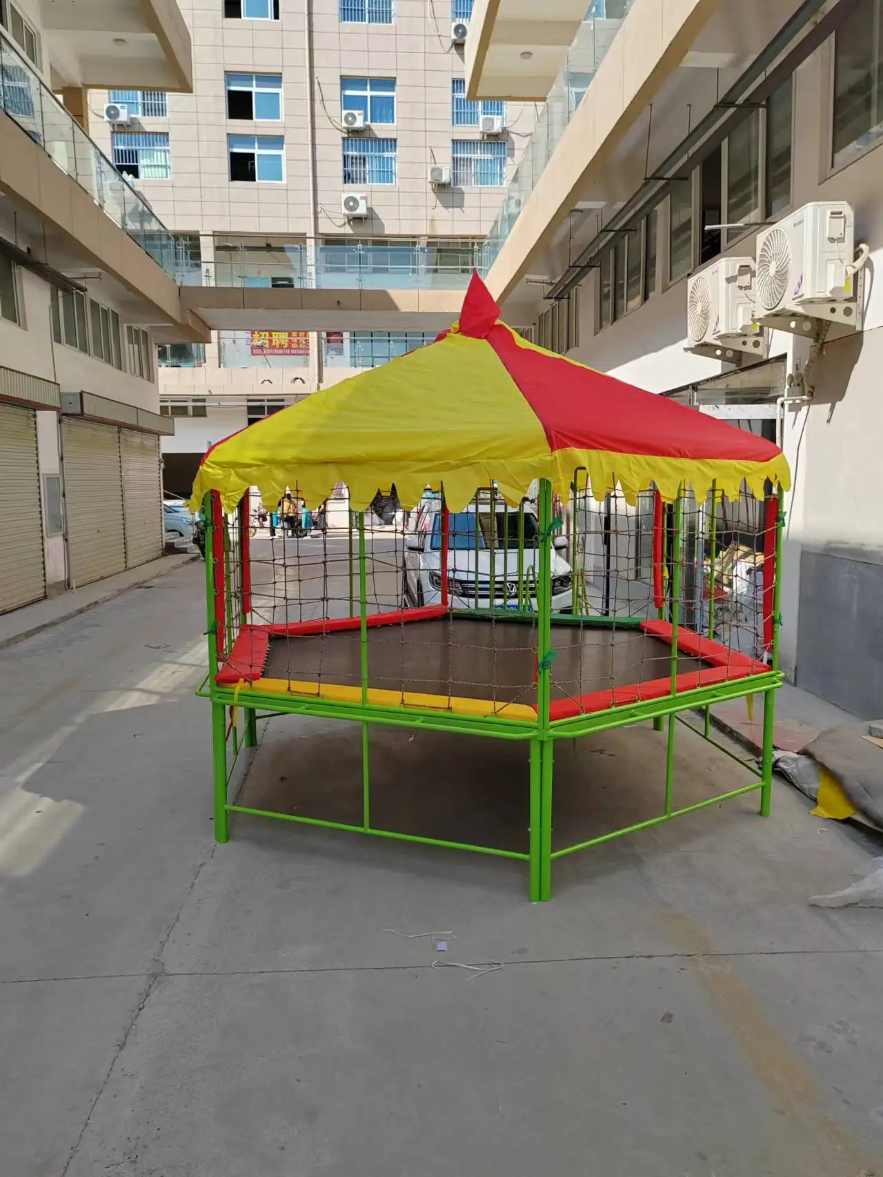 hexagonal trampoline with net for family PP mat trampoline with stairs