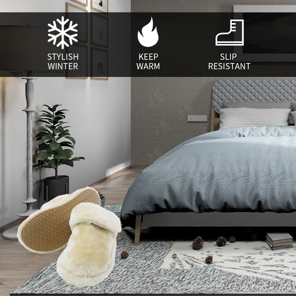  Casual Winter Real Wool Warm Men and Women Soft Arch Support Slippers Indoor