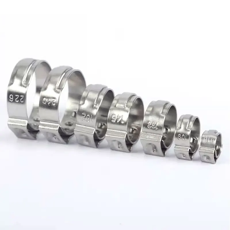 304 Stainless Steel Ring Crimp Pinch Single One Ear Tight-Seal Vibration-Resistant Pinch Clamps for Firm Hose and Tube