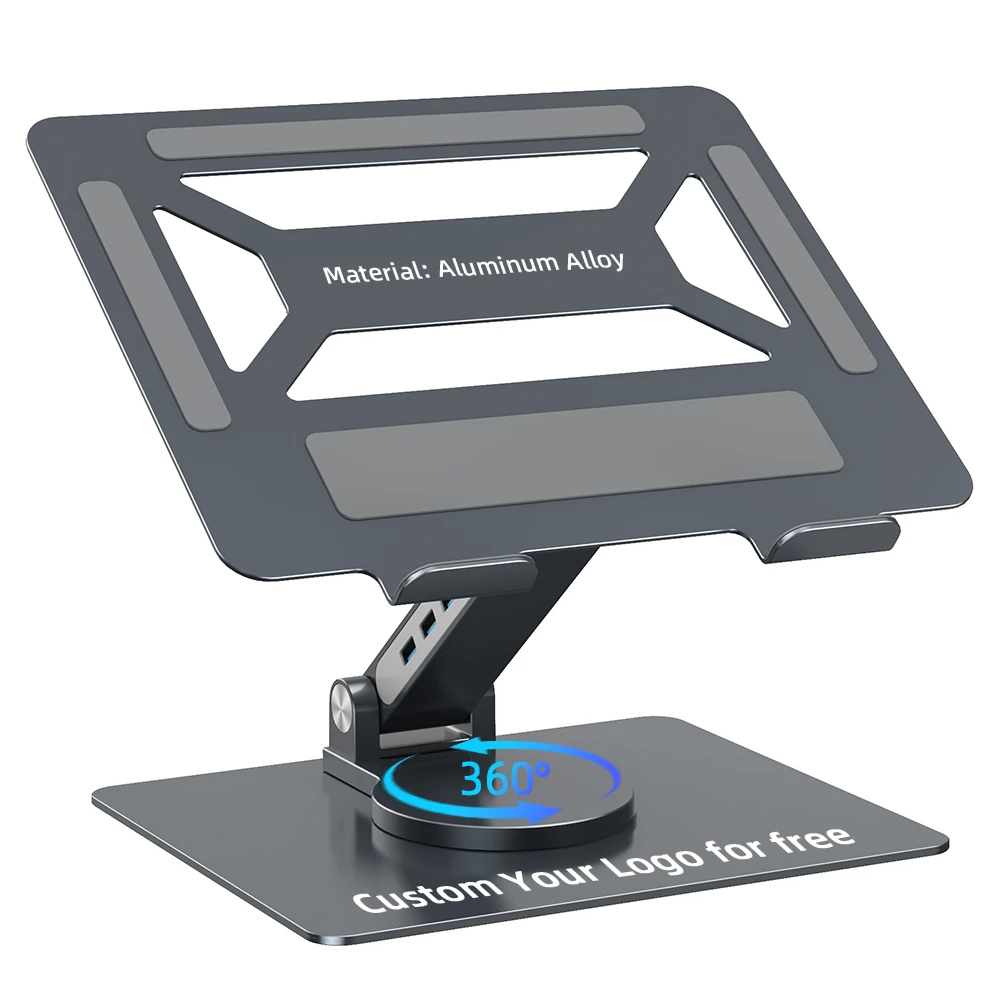 Factory Price aluminum portable laptop stand usb hub adjustable laptop notebook stand with 360 rotating base for stand hub