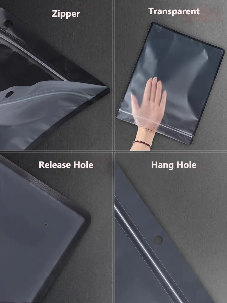 Custom Logo Printing Heavy Duty  Black Underwear Zipper Lock Frosted T-shirt Sweatshirt Garment Clothing Plastic Packing Bags