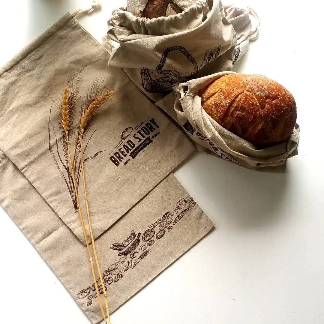 
Wholesale High Quality Ecofriendly Unbleached Linen Reusable Food Biodegradable Bag Cotton Cloth Product Carry Bread Bag 