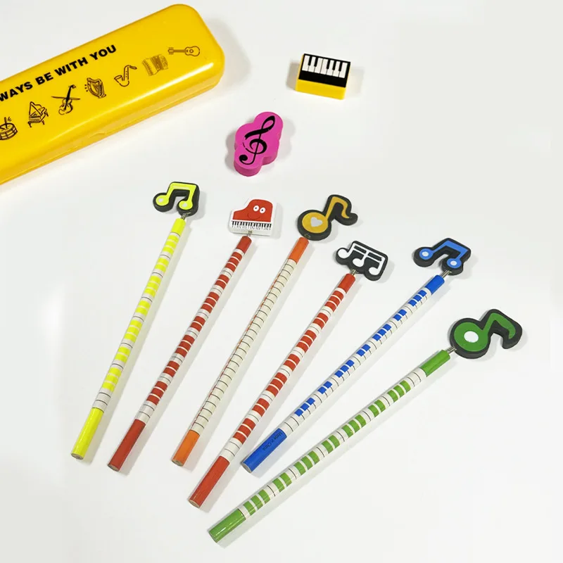 Cartoon Wooden Sketch Drawing Pen Fancy Stationery Musical Pencil Colorful Lead School Writing Supplies Use Promotional Purposes
