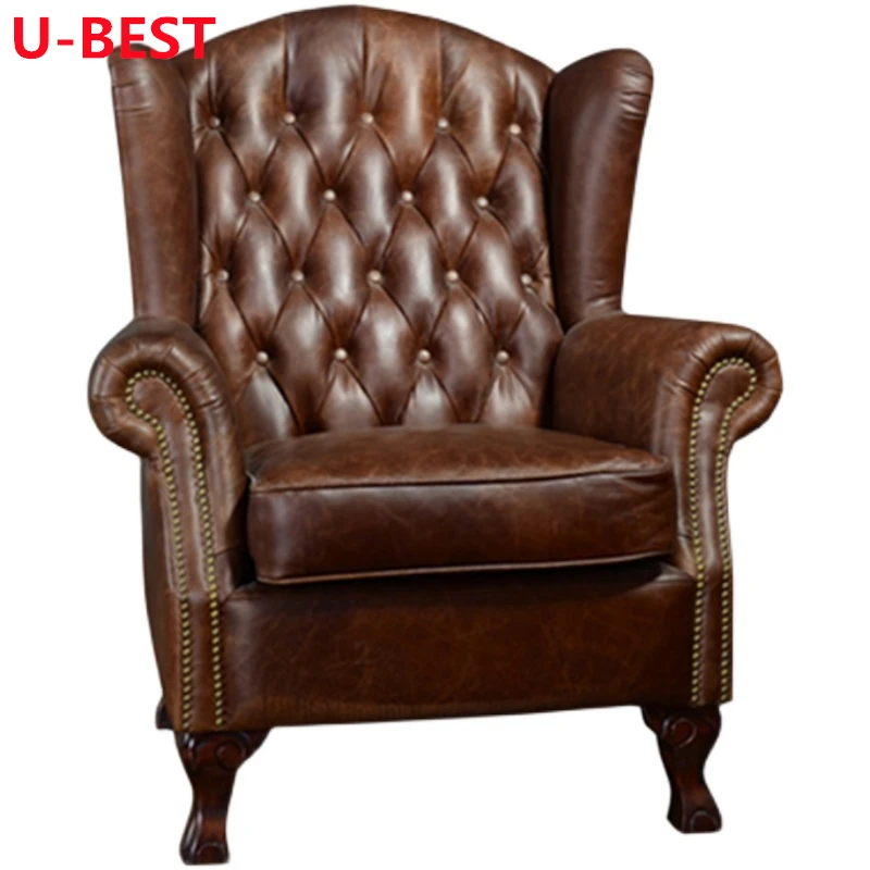 U-Best Leather Chair Living Room Lounge Armchair With Footstool Home Reclining Sofa Chair American Sofa Furniture