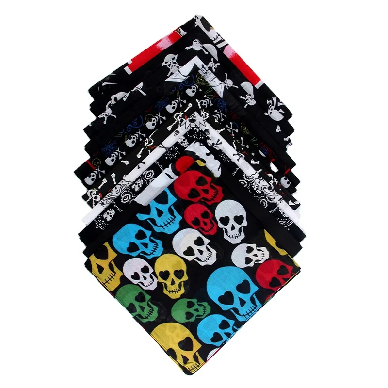 Wholesale Square Custom Print Skull Bandana 100% Cotton Hip Hop Bandana Scarf