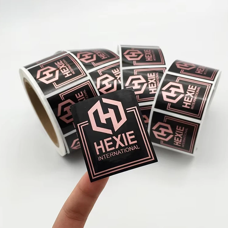 Self Adhesive Custom Print Rose Gold Foil Copper Paper Sticker Label Roll