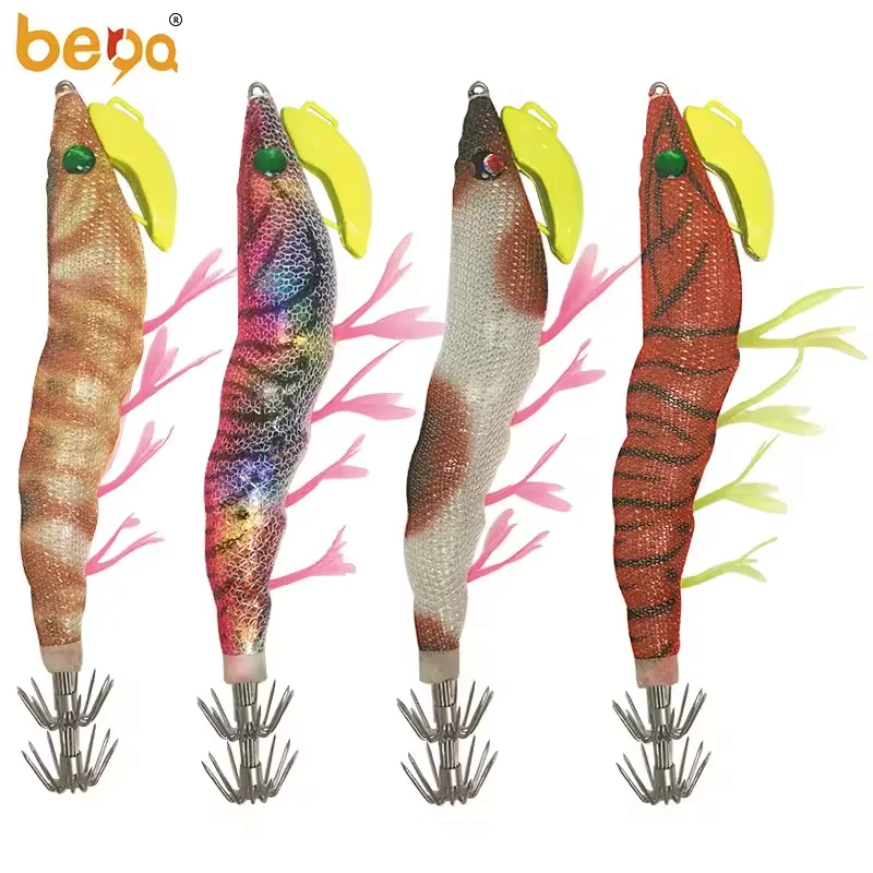 High quality shrimp lure soft shrimp lure wooden shrimp bait ink squid hook big tail squid umbrella hook slow sinking lure