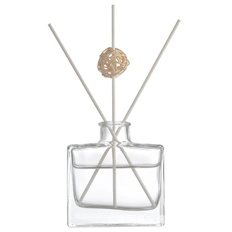 Reusable 100ml Empty Luxury Square Flat Clear Perfume Reed Glass Diffuser Bottle With Screw Lids Wholesale