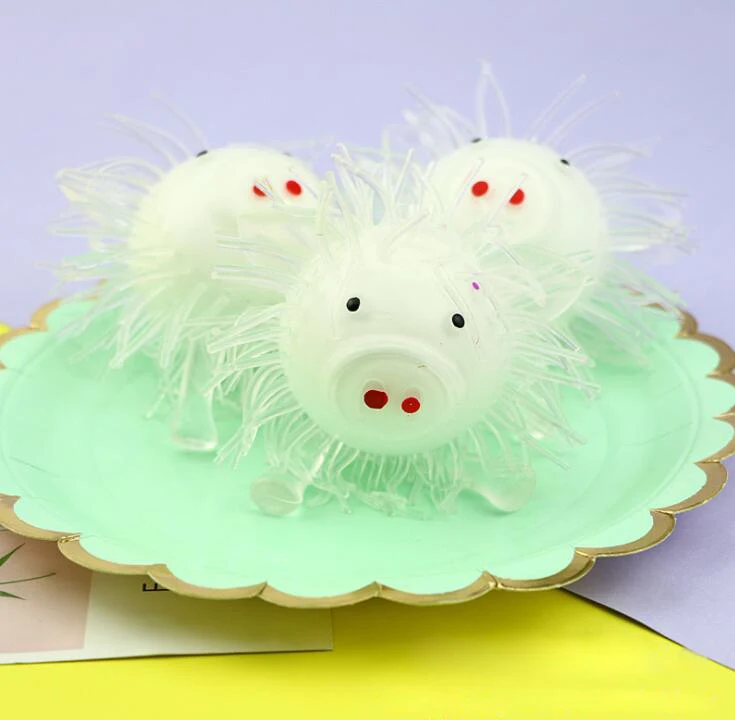 TPR Soft Fidget Squeeze Pig Shaped Long Hair Sensory Dough Flour Toy Ball