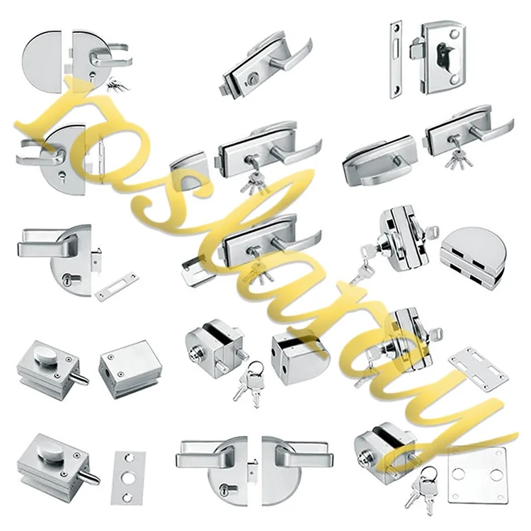 Glass Door Lock with Cylinder SUS304 Double Side Handle Sliding Frameless Bathroom Apposite Office Swing Tempered Set Fittings