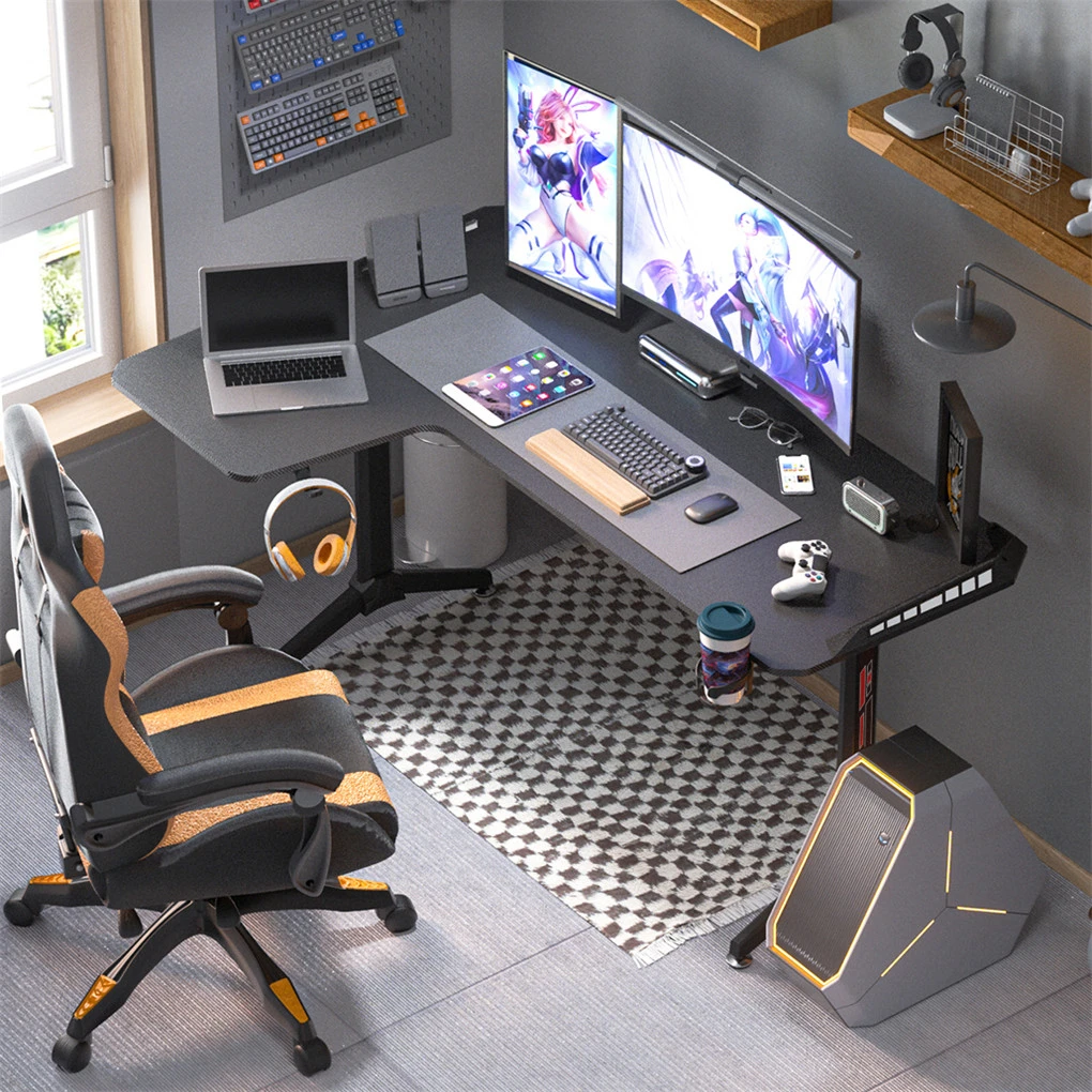 Corner L Shaped Gaming Desk Computer PC Workstation Writing Table with LED Light