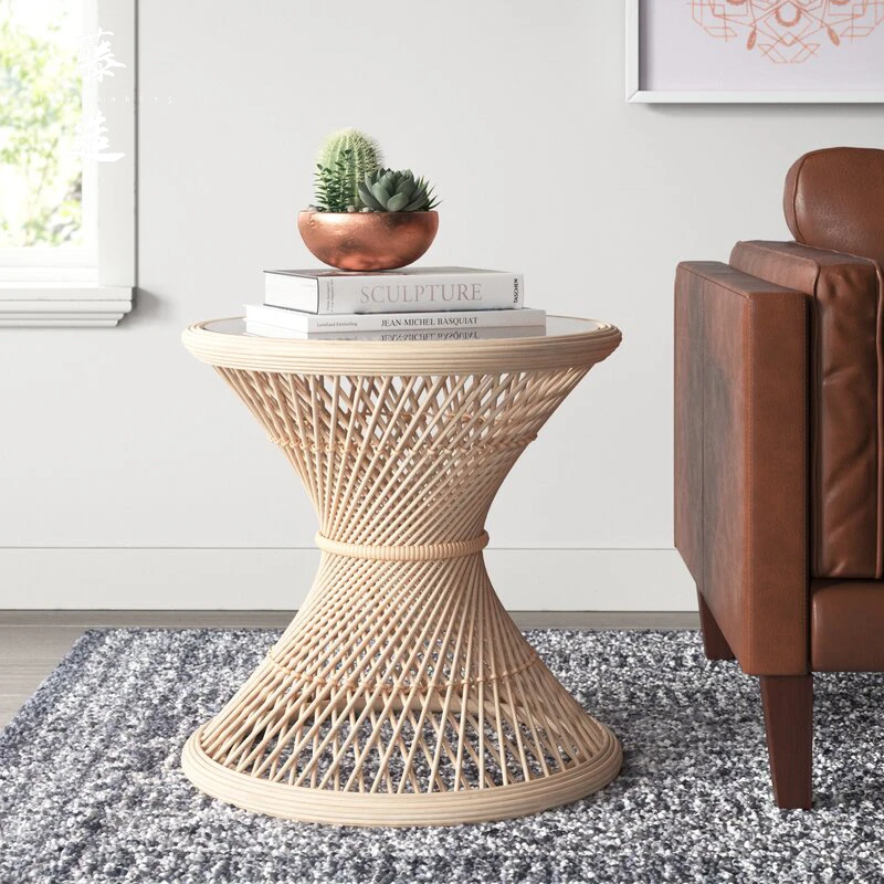 Decorative round natural rattan furniture tea bamboo table