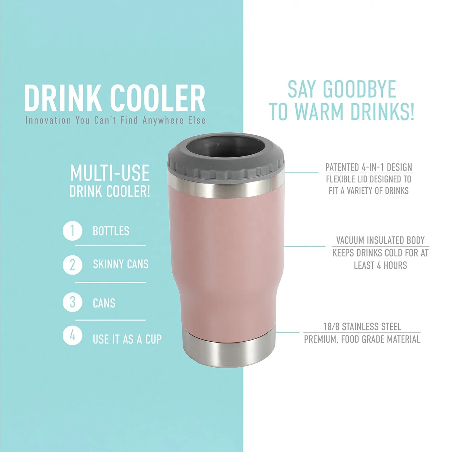 14oz 420ml 4 in 1 insulated stainless steel beverages cooling can Koozie creative coffee beer mug with bottle opener