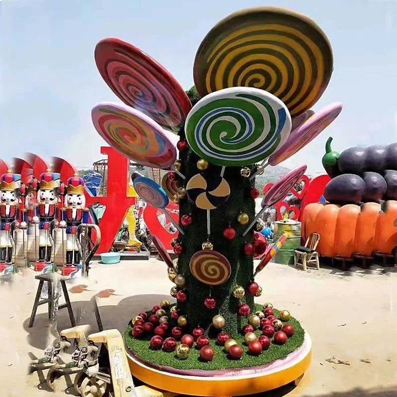 Customized large foam fiberglass candy sculpture props giant lollipop candy donut statues candyland  for wedding