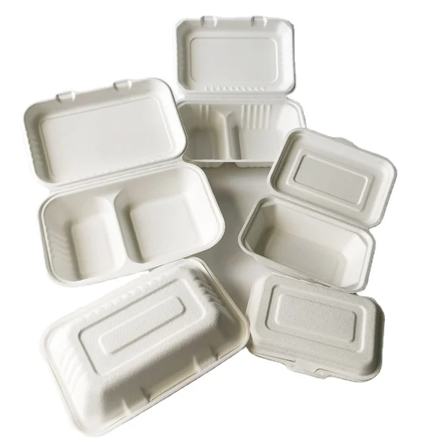 Biodegradable take out food container bagasse pulp clamshell