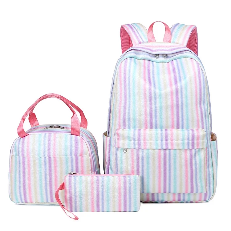  Wholesale 2021 Fashion 3Pcs Set Rainbow Girl Pink Student School Bags