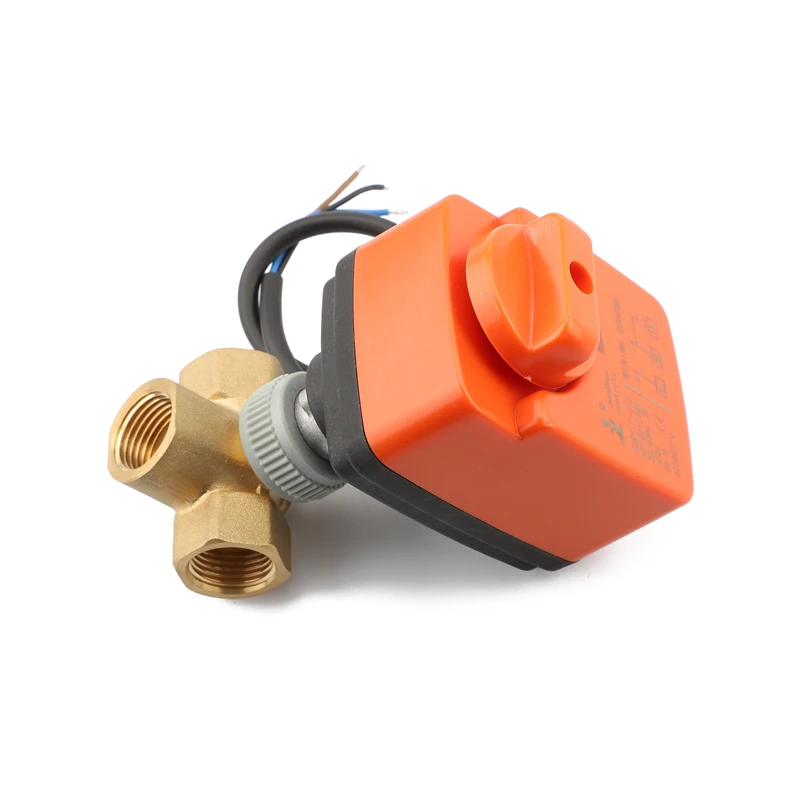 Manual Switch Electric Actuator AC110V/AC220V DN15 Three-Way Brass Ball Valve for Water Media ODM Supported