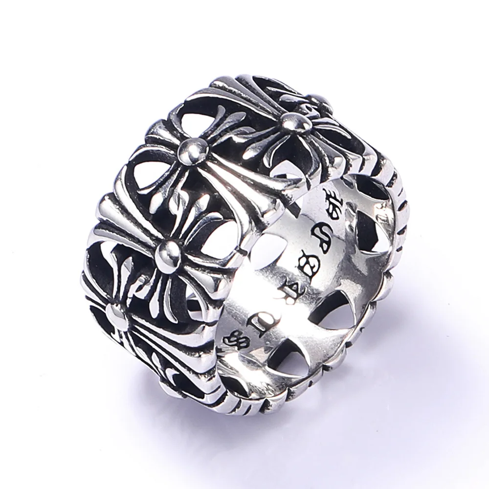 Factory Wholesale Chrom Rings New Retro Style Hip Hop Punk Stainless Steel Personality Collection Heart Jewelry for Men