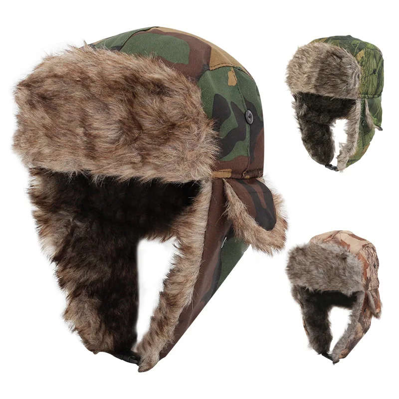 Ushanka Russian Fur Hat Trapper Warm Russian Trooper Hat Winter Skiing Cap Women Men Windproof
