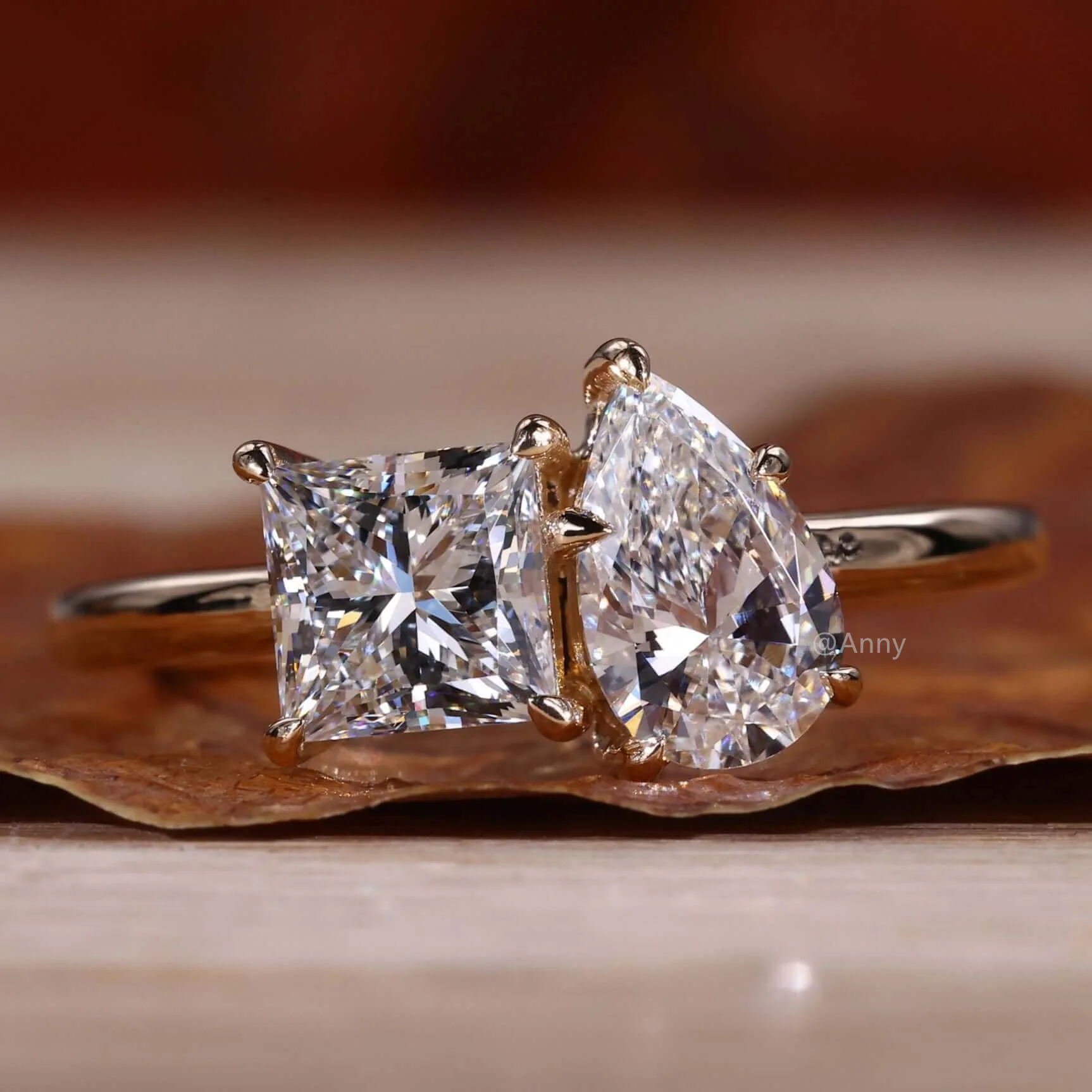 925 кольцо из стерлингового серебра GRA VVS Moissanite Toi Et Moi 1 69 TW Груша и принцесса лабораторное бриллиантовое обручальное для женщин