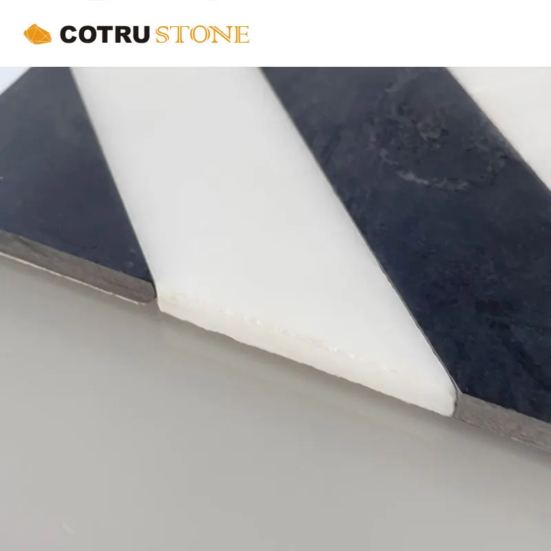 Xiamen stone White and black Mixed Luxury Lobby floor Natural Marble Stripe Mosaic Customized Tiles Price