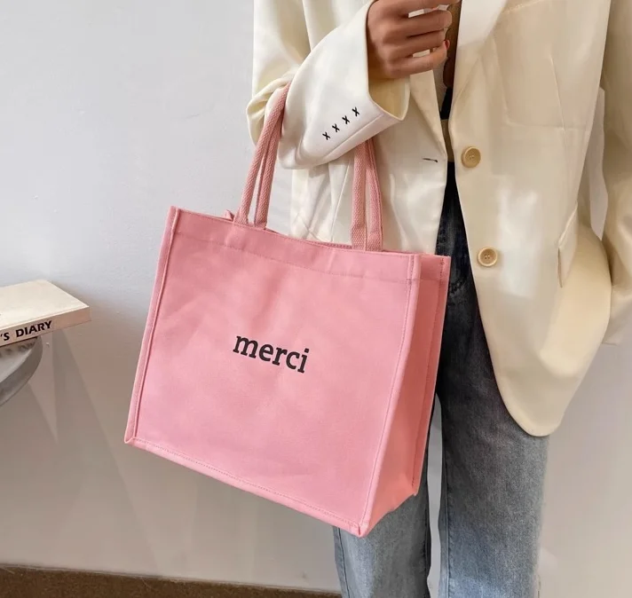 high quality durable popular pink canvas waterproof laminated cotton gift shopping tote bag with embroidery logo
