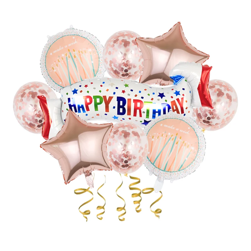9PCS Happy Birthday Balloons Set Foil Balloon Banner Baby Party Decoration Backdrop happy birthday party supplies decorations