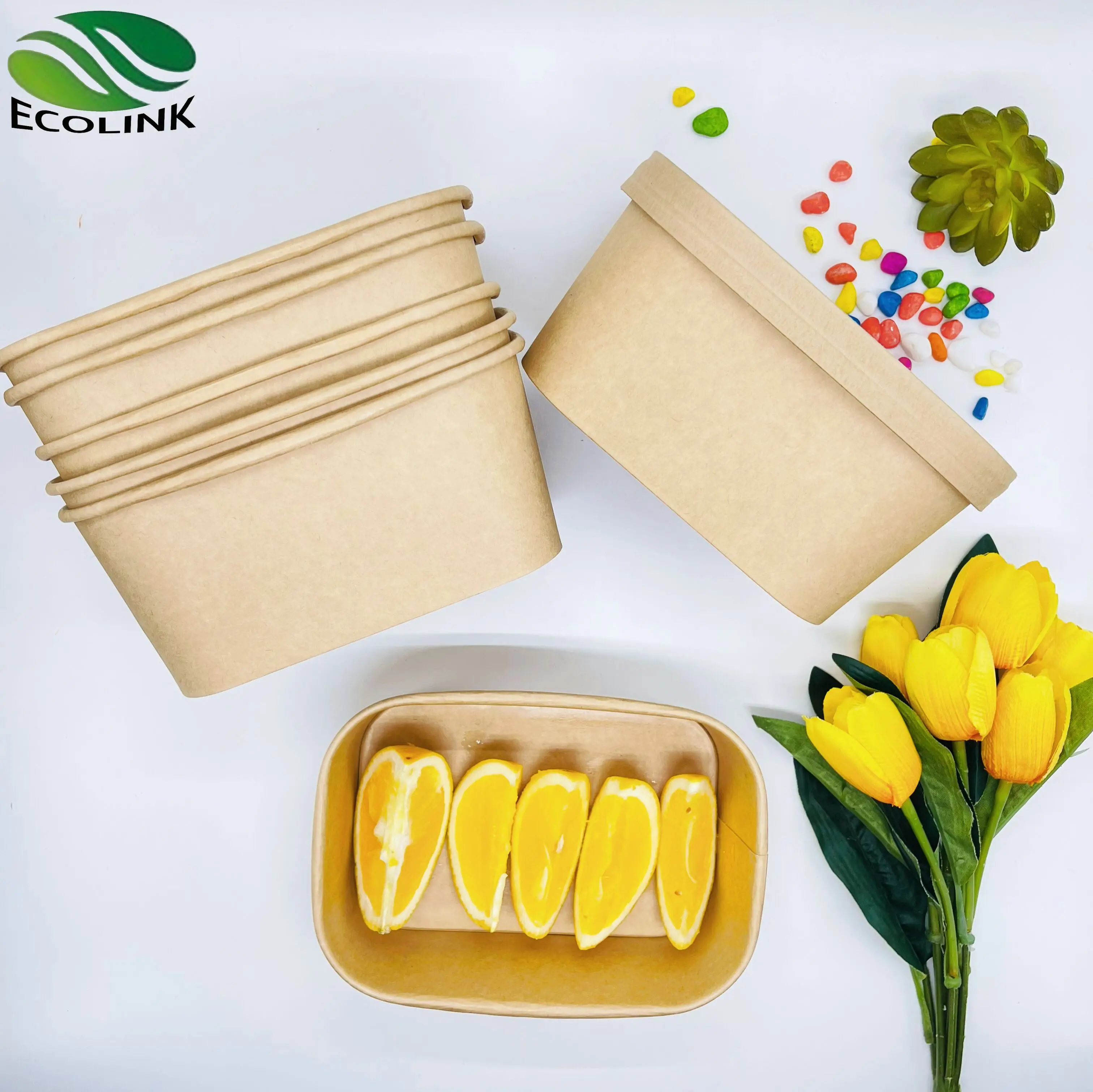 take away disposable container craft rectangular food box with paper/PP lid